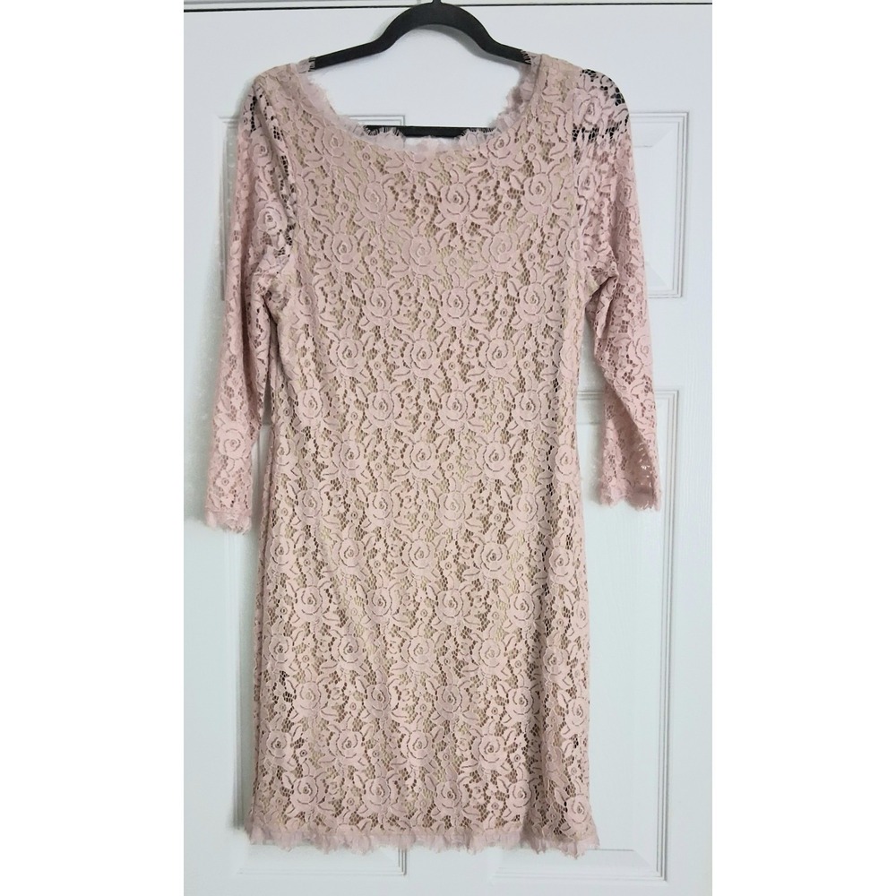 Eliza J Dress Women's Size 12 Pink Lace Floral Long Sleeve Zip Up Lined Preowned